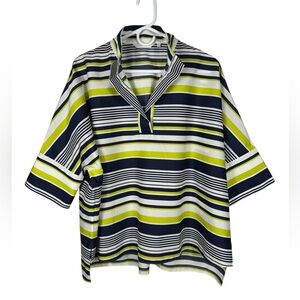 Carla Rockmore Striped Blouse, Navy/Lime/White, Size M